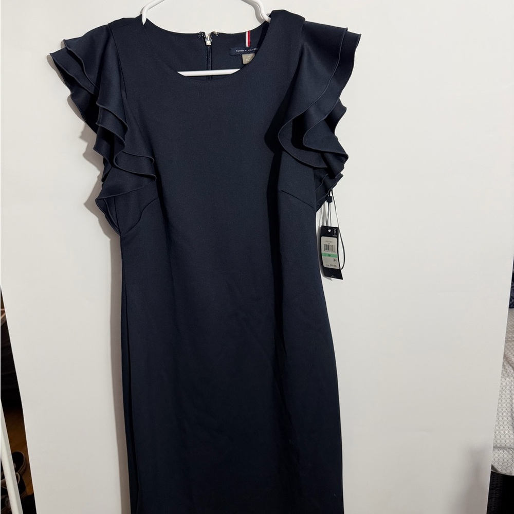 Tommy Hilfiger Dark Blue Midi Dress with Ruffle Detail